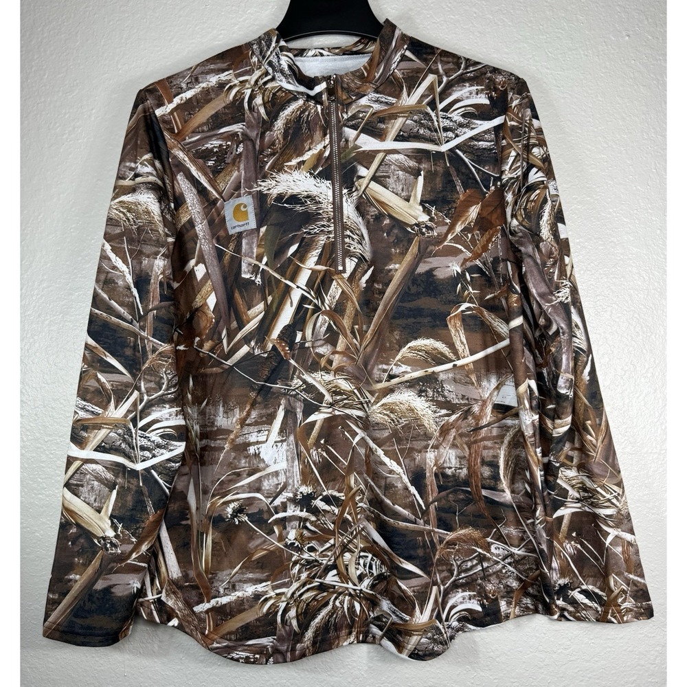 Carhartt brown and tan marsh camouflage quarter-zip pullover Men's M